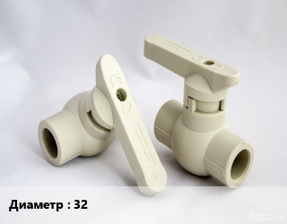Кран Пластик D=32 шаровой, полнопроходной, шт, Политек, белый,серый цена от 295.4 сом / шт, где купить, условия доставки в Оше и Ошской области